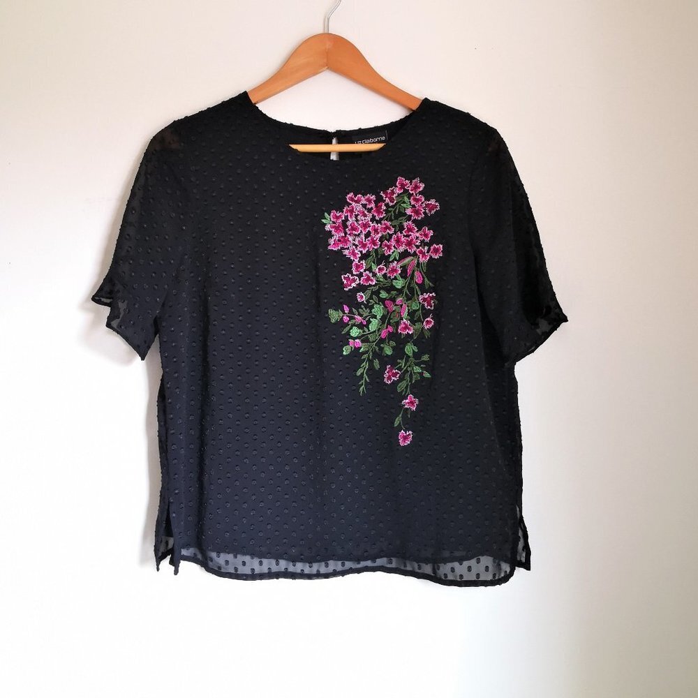 Liz Claiborne Embroidered Top Black Size M Pettie